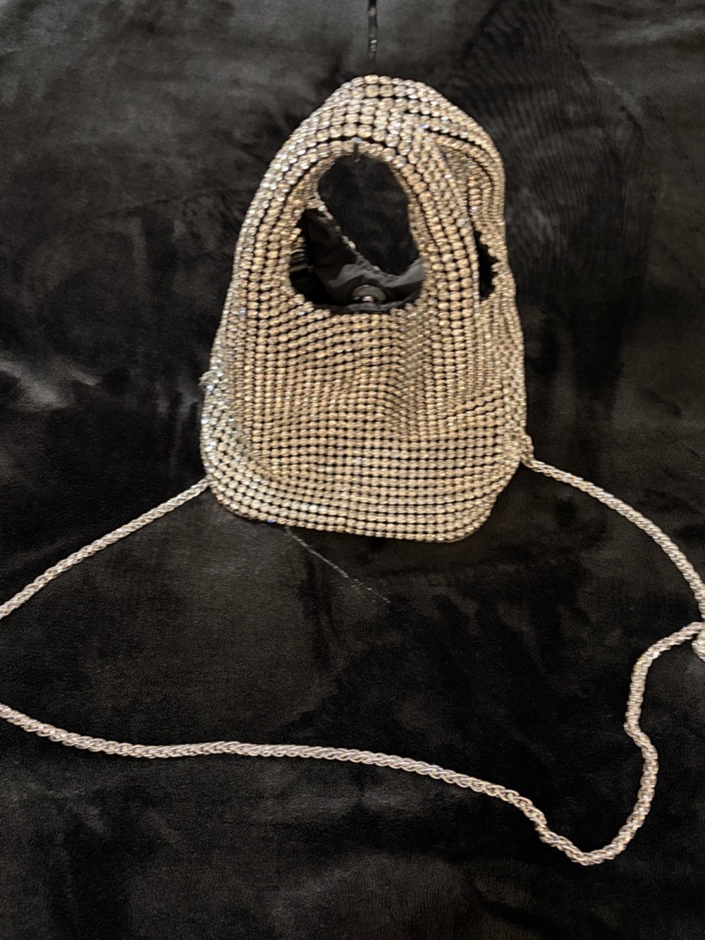 Silver Crystal Evening Bag with Chain Strap